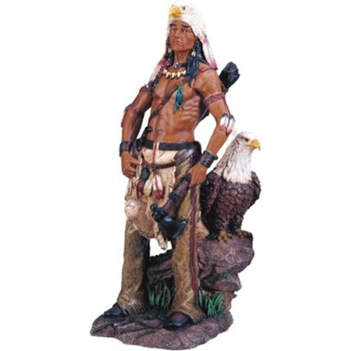 Figurine of an Native American warrior with an eagle on a white background