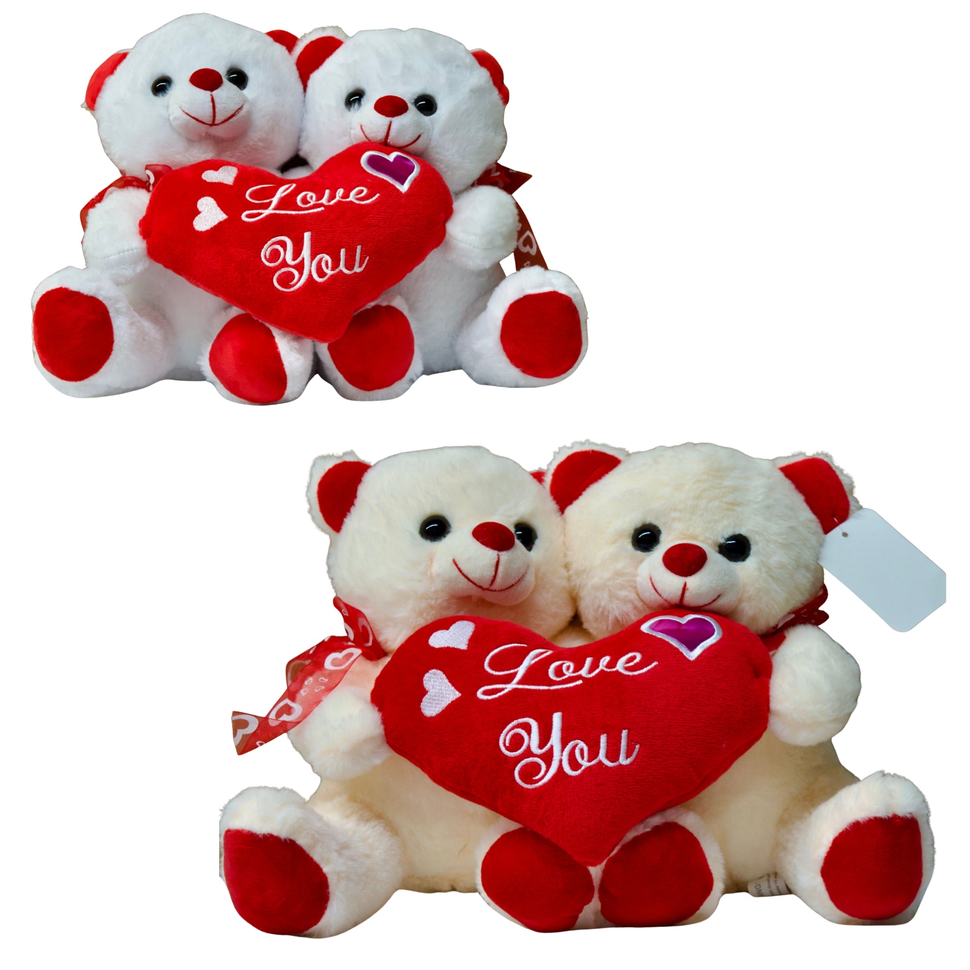 Cream and white pair teddy bear with red heart valentine mother's day dallas USA wholesale