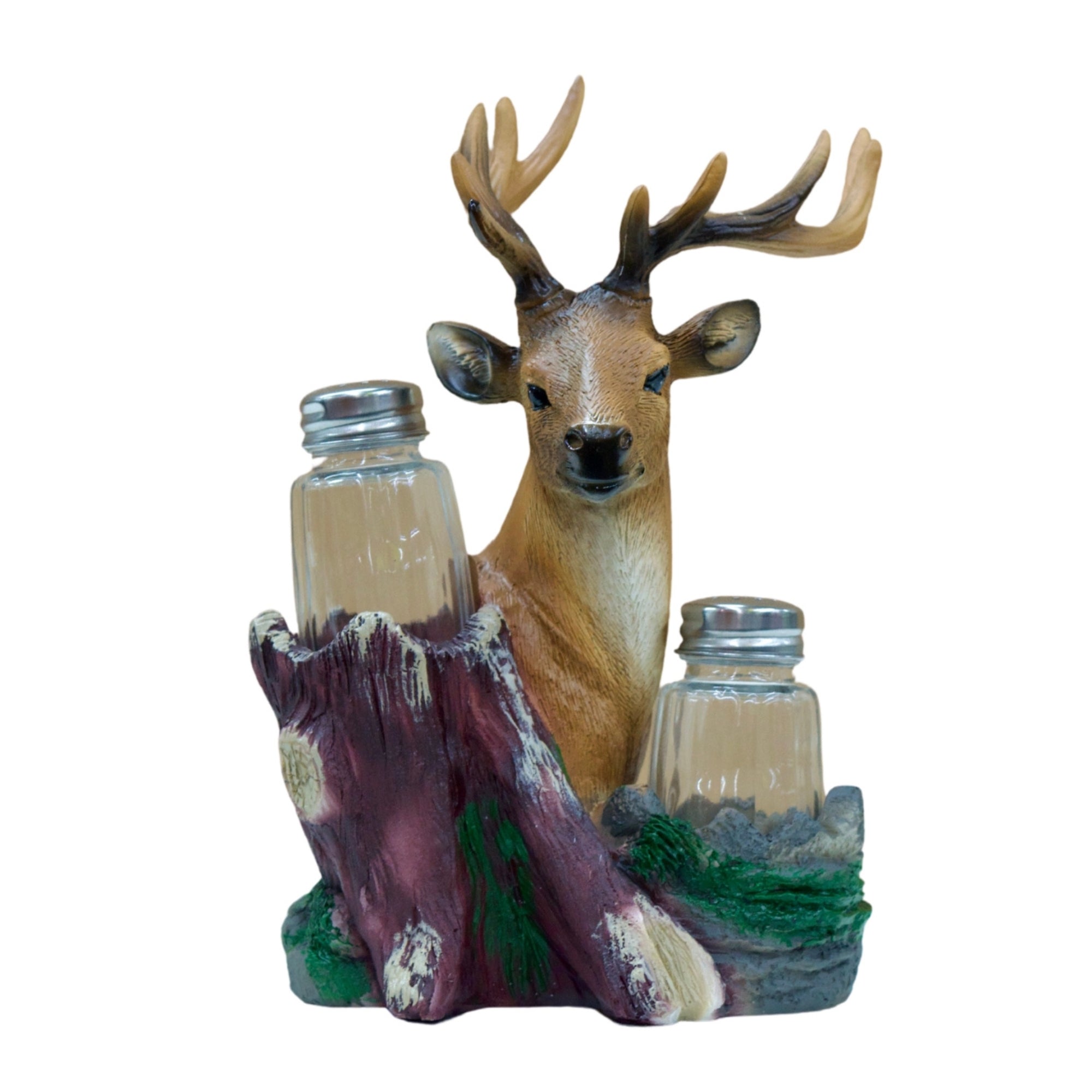Deer-shaped salt and pepper shaker set on a white background