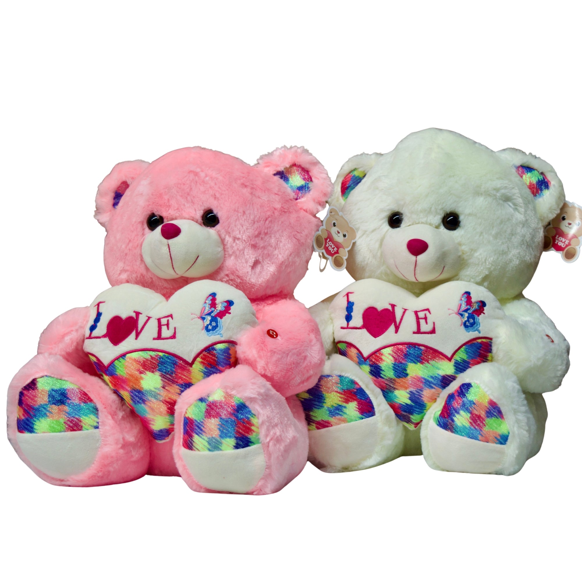 Red teddy bear with a heart that says 'I Love You' on a white background
