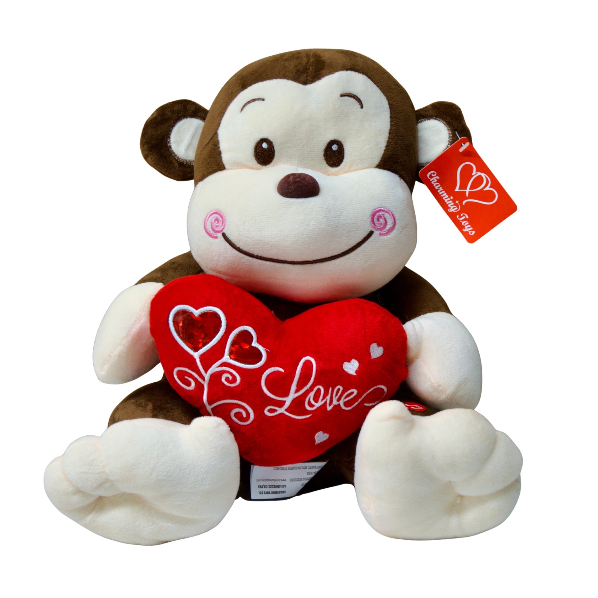 Two teddy bears, one pink and one white, with 'LOVE' hearts on a white background.