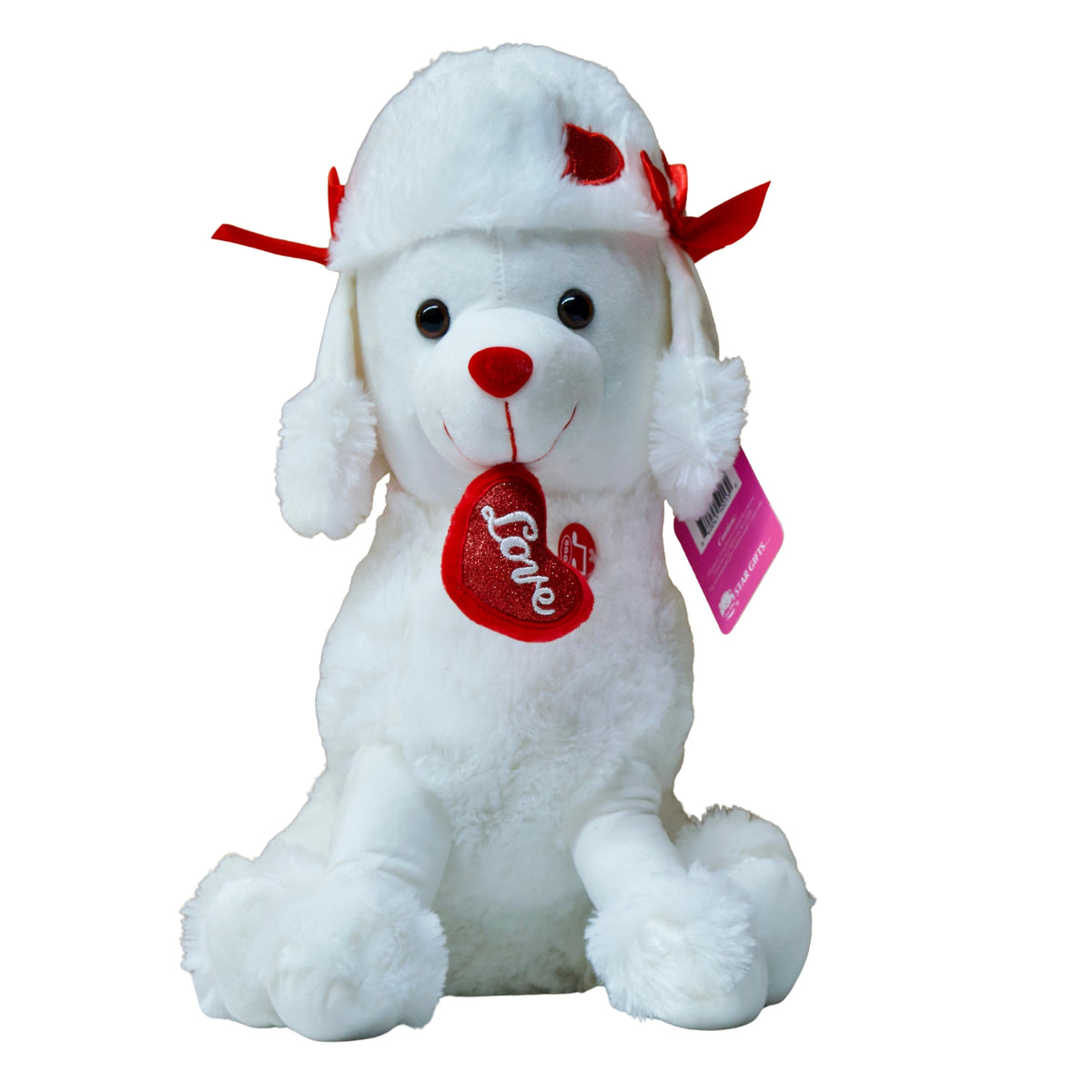White puppy teddy bear with a red heart and 'Love You' message wholesale dallas